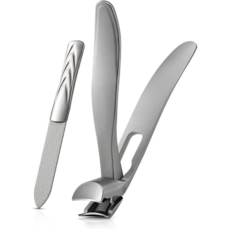 BEZOX Ergonomic Angled Head Precision Toenail Clipper for Senior Thick  Nails - Large Finger Nail Clippers Adult with Metal Nail File - Silver 