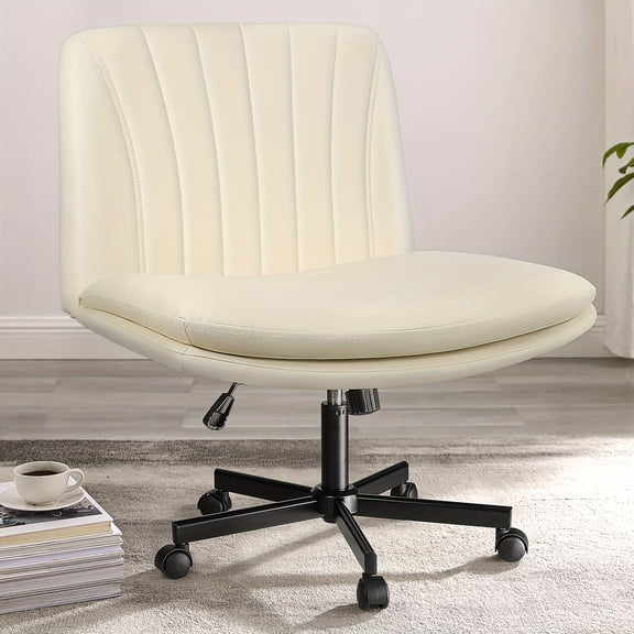 Ergonomic Armless Office Chair, PU Leather Swivel Desk Chair with Adjustable Height & 5 Casters for Home Office Study