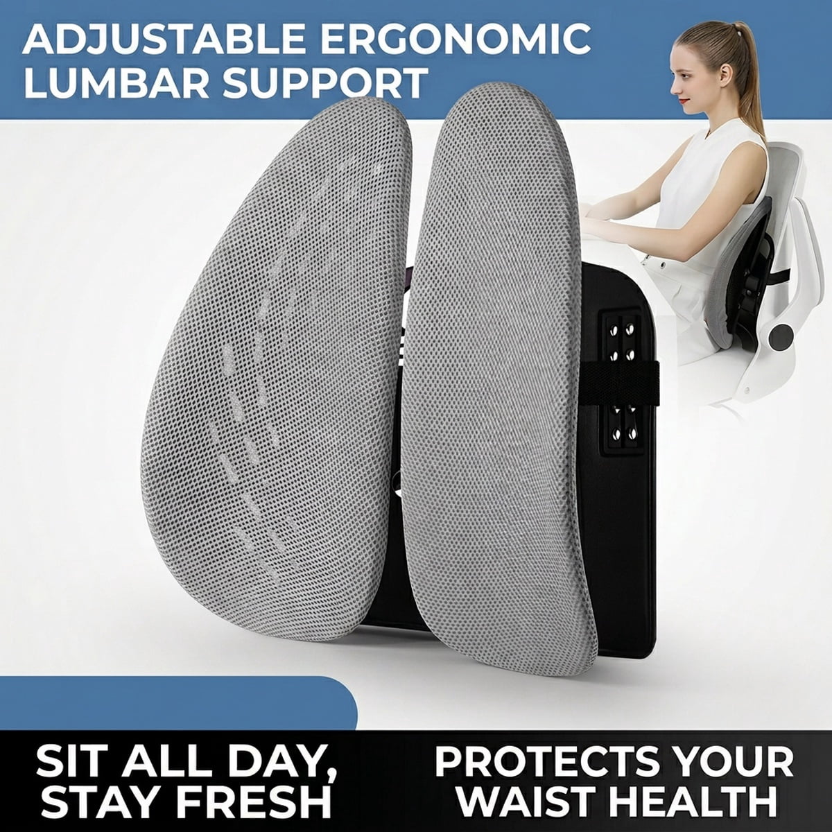 Ergonomic Back Support Cushion, Dual Curved Lumbar Pillow with ...