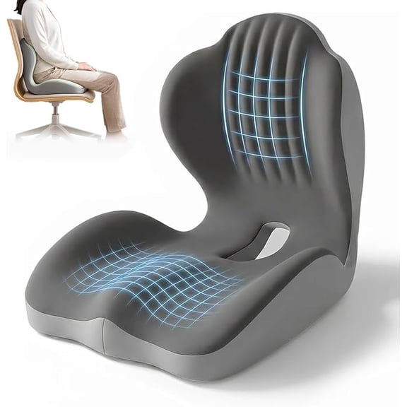 Ergonomic Back Support Seat Cushion,2-in-1 Seat Cushion and Backrest with L-Shaped Design,Ergonomic Memory Foam Seat Cushion for Long Sitting,Back & Tailbone Pain,Raised Cushion for Lumbar and Butt