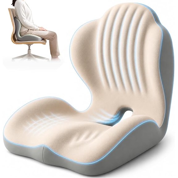 Ergonomic Back Support Seat Cushion,2-in-1 Seat Cushion and Backrest with L-Shaped Design,Ergonomic Memory Foam Seat Cushion for Long Sitting,Back & Tailbone Pain,Raised Cushion for Lumbar and Butt