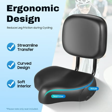 Ergonomic Backrest Bike Seat with Extra Cushion for Comfortable Long Rides, Adjustable Backrest, and Shock Absorbing Design