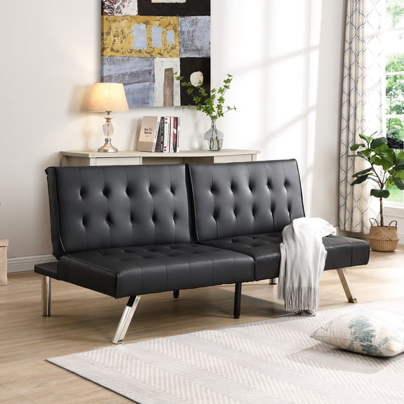 Ergonomic Bed With Wood Construction, Stainless Leg, Black , 59.40lb Heavy Leather Bed, Frame, Easy Storage