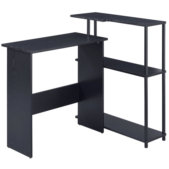 Ergonomic Black Writing Desk With 3 Bookshelf And Side Shelf Enhancement Spacious For Work Efficiency