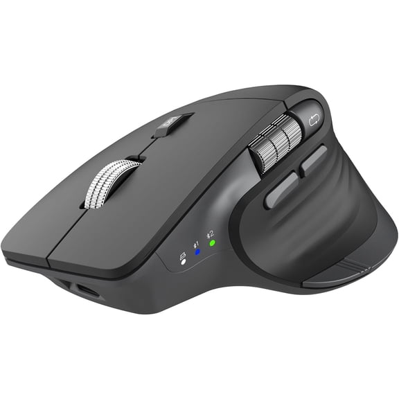 Ergonomic Bluetooth Mouse for Laptop, Rechargeable Wireless Mouse with Multi-Device Switching, Silent Click, Flying Scroll & Thumb Wheel, 4800 DPI for PC, Mac, Tablet and Phone (Black)