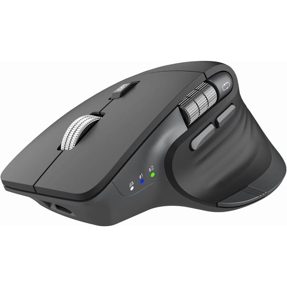 Ergonomic Bluetooth Mouse for Laptop, Rechargeable Wireless Mouse with Multi-Device Switching, Silent Click, Flying Scroll & Thumb Wheel, 4800 DPI for PC, Mac, Tablet and Phone (Black)