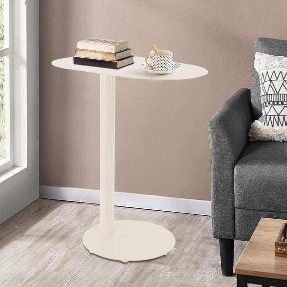 Ergonomic C-Shaped End Table, 20x14in Top Platform, Cream White Finish, Rust-Resistant Metal Frame, Easy Assembly, Perfect for Sofa or Bedside