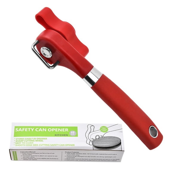 Ergonomic Can Opener Manual Tool with Safe Side Opening Function for Home Use K4 red