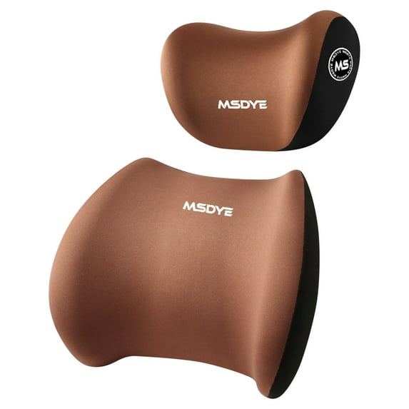 Ergonomic Car Lumbar Support Pillow & Neck Pillow Set | Memory Foam Cushion for Back & Neck Pain Relief | Adjustable Straps | Breathable Removable Cover | 25x12x18cm & 40x32x10cm