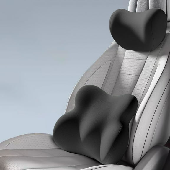 Ergonomic Car Lumbar Support Pillow Set | 2-in-1 Headrest & Back Cushion | 15.35x13.39x1.97in Flock Foam | Green/Yellow/Gray/White/Blue | Long Drive Comfort