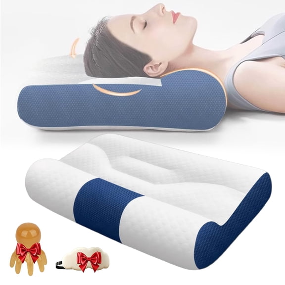 Ergonomic Cervical Goose Down Pillow with Memory Foam Support, Adjustable Neck Contour Pillow for Side Back and Stomach Sleepers, Breathable Sleep Comfort Pillow