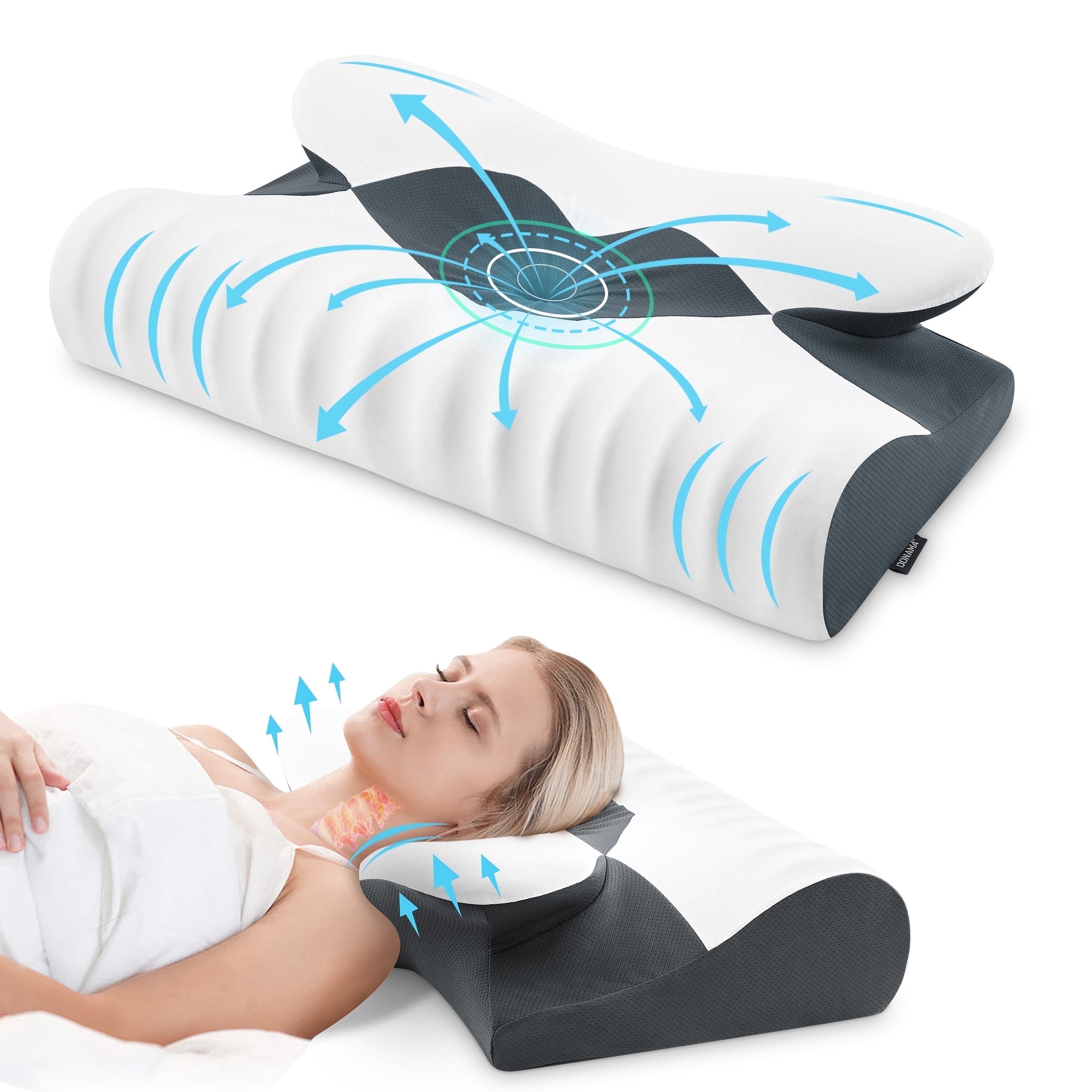 Ergonomic Cervical Memory Foam Pillow for Neck Pain Relief, Orthopedic Contour Pillow with Breathable Cover, for Side, Back, and Stomach Sleepers, Queen Size 23.6"x14.2"x4.7", Dark Grey