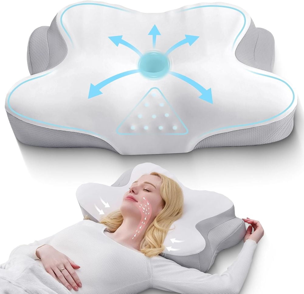 Ergonomic Cervical Neck Pillow for Sleeping – Memory Foam Pillow with Massage Nodes for Neck Pain Relief Side Sleeper & Back Support