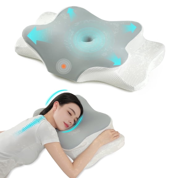 TripHug Ergonomic Cervical Pillow – Butterfly Shape for Neck Pain Relief, Adjustable Height for Side, Back & Stomach Sleepers, Removable Washable Cover -Gray