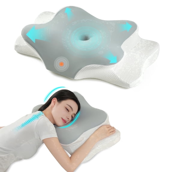 TripHug Ergonomic Cervical Pillow – Butterfly Shape for Neck Pain Relief, Adjustable Height for Side, Back & Stomach Sleepers, Removable Washable Cover -Gray