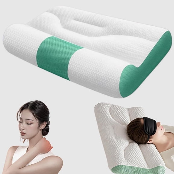 Ergonomic Cervical Pillow for Neck Support Premium Goose Down Pillow, Enhanced Sleep Comfort for Side/Back Sleepers Bed Pillow 2025 Upgrade (Greener, Large)