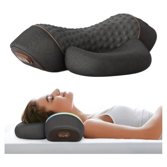 Ergonomic Cervical Traction Pillow with 3-in-1 Vibration, Heat & Airbag - Fast Pain Relief for Desk Workers,Black
