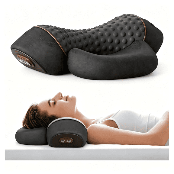 Ergonomic Cervical Traction Pillow with 3-in-1 Vibration, Heat & Airbag - Fast Pain Relief for Desk Workers,(dark gray)