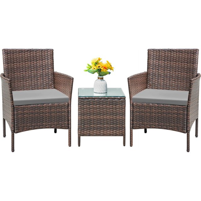 Patio Furniture Set 3 Pieces AllWeather Rattan Outdoor Furniture Patio