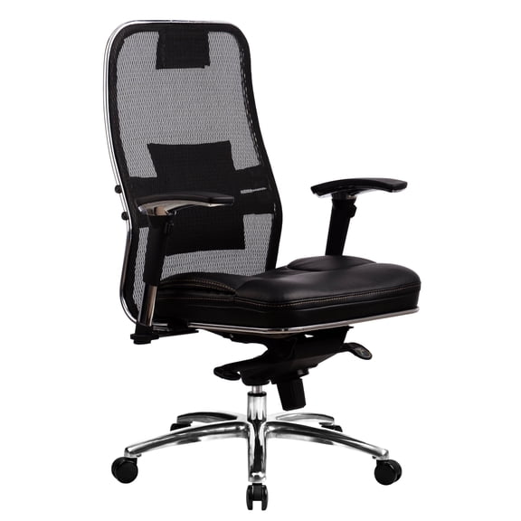 Ergonomic Chair Slat Back and Armrests Metal Faux Lather Multi Block Black