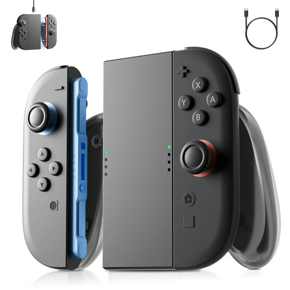 Ergonomic Charging Grip for Switch 2 2025 JoyCon, Magnetic Fast Charging Controller Holder with LED Indicators, Lightweight Design, Supports Simultaneous Play, Includes USB-C Cable