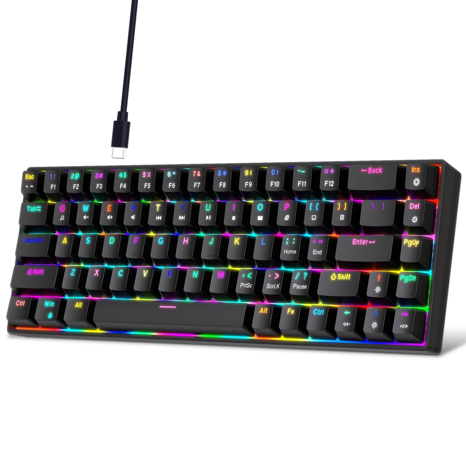 Ergonomic Color Keyboard Hot Swappable Red/Brown Switches 19 Dynamic Light Effects Portable Layout For