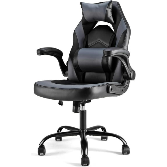 Ergonomic Computer Gaming Desk Chair, PU Leather with Adjustable Lumbar Support and Headrest, Flip-Up Armrests Swivel Wheels & Reclining Chair for Adults and Teens