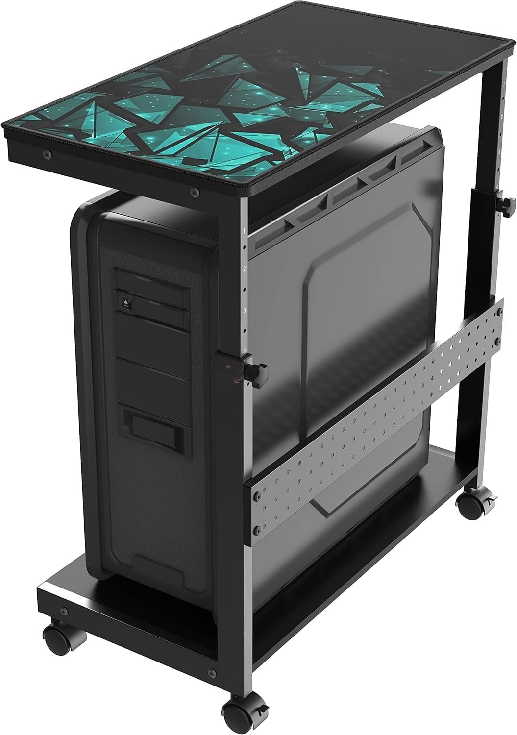 Ergonomic Computer Stand Computer Cart, Height Adjustable Tower Stand, Double Layer, Black