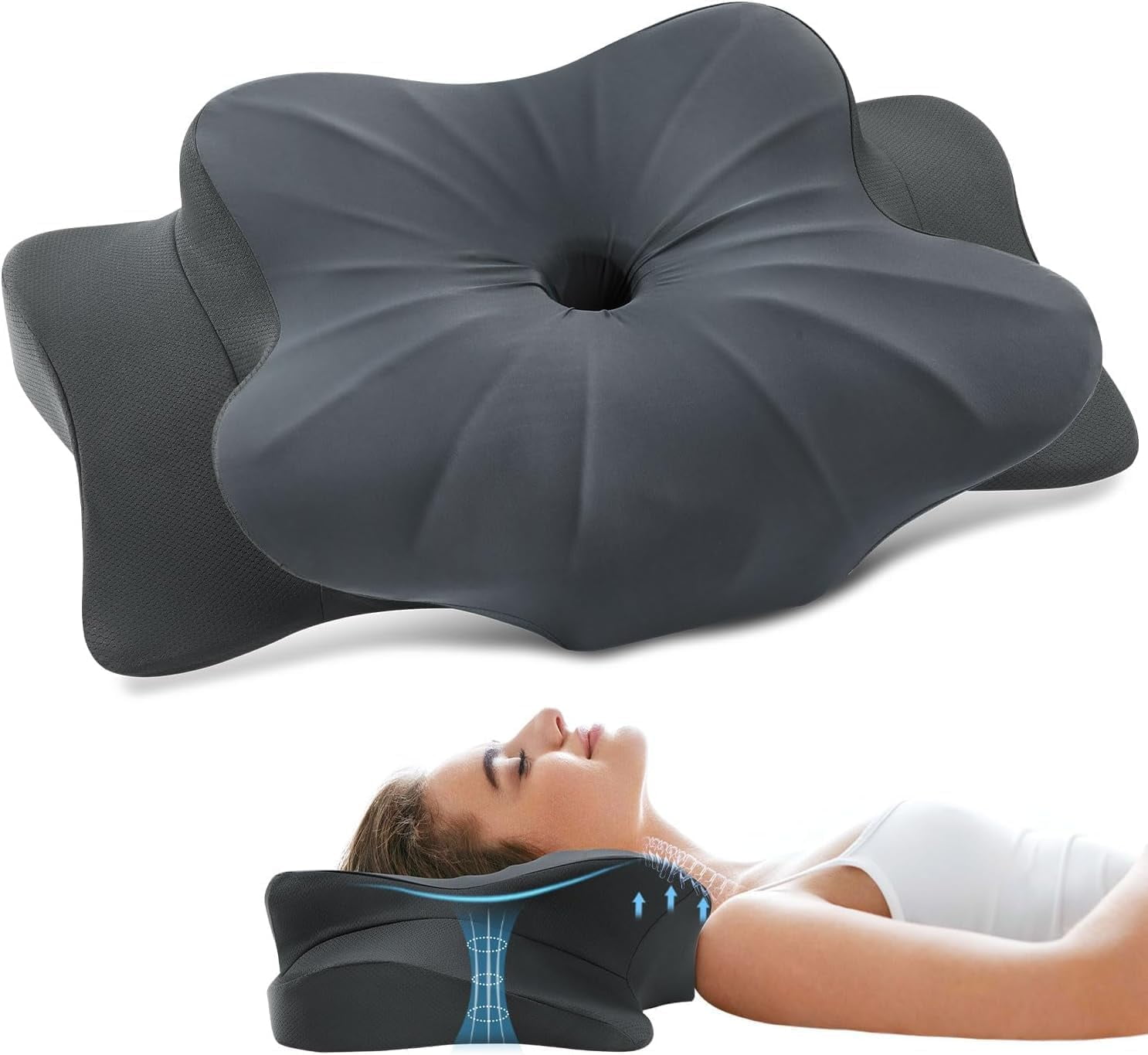 2025 Upgrade Sleep Apnea Pillow - Ergonomic Contour Memory Foam Pillow With Cooling Cover (Gray)