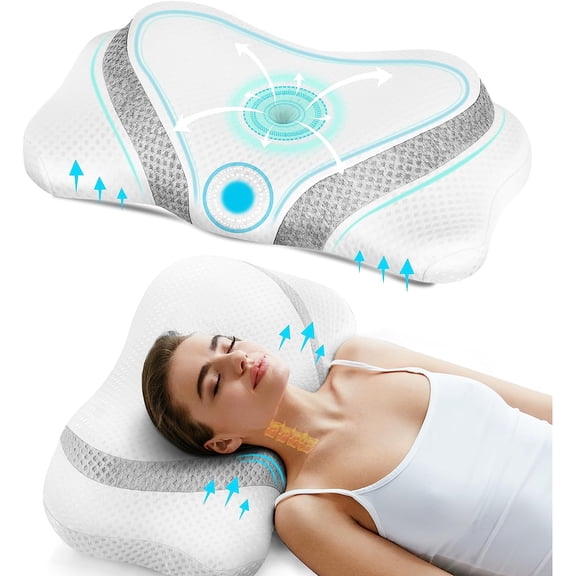 Ergonomic Contour Memory Foam Pillow Neck Support Pillow with Washable Pillowcase