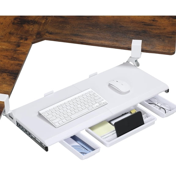 Ergonomic Corner Keyboard Tray Under Desk with 180 °   Adjustable C Clamp for L Shape Desk 26.77" X 12.2" Easy to Install Computer Keyboard Stand for Home and Office Black