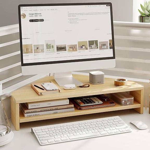 Ergonomic Corner Monitor Stand Riser, Triangle 2-Tier Riser,Multi-Purpose Desktop Corner Shelf, Space Saving Desk Organizer Stand for Office and Study Room(Natural)