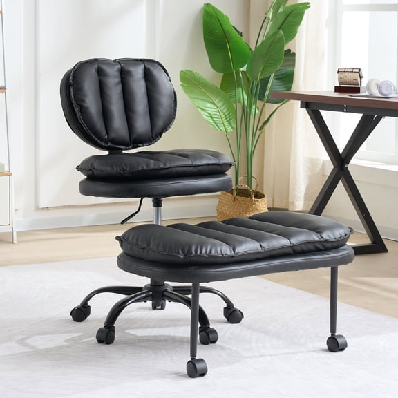 Ergonomic Criss Cross Chair with Wheels, Swivel Height Adjustable Meditation Office Chair, ADHD Chair with Back Support and Rotating Footrest