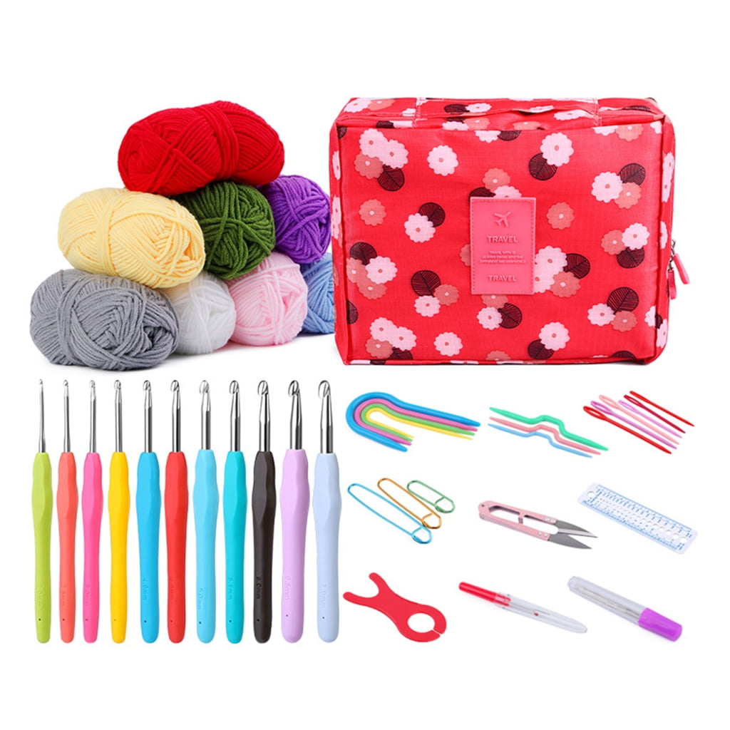 Ergonomic Crochet Hook Set with Crochet Yarns Knitting Needle, Crochet Bag, Stitching Marker, Embroidery Scissor