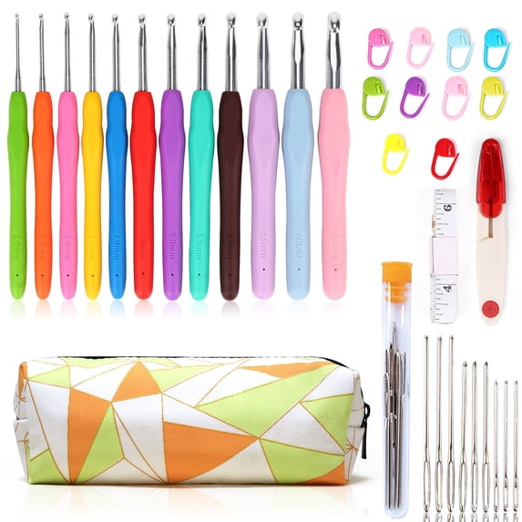 Ergonomic Crochet Hooks Sets Soft Rubber Grip Size 2mm to 8mm, Crochet Kit for Adult Beginner