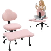 Ergonomic Cross Legged Chair, 360  Swivel Meditation Chair with Wheels, Height Adjustable Seat for Meditation, ADHD & Yoga, Teddy Fabric Yoga Stool for Home Office, Pink