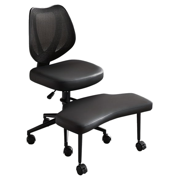 Ergonomic Cross-Legged Office Chair, 360° Swivel Footrest, Lumbar Support, Adjustable Height, Wheels, for Meditation, Yoga & Home Office