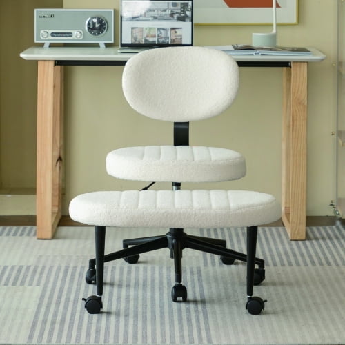 Ergonomic Cross Legged Office Chair with 360° Swivel Footrest, Multi-Position Meditation and ADHD Desk Chair with Lumbar Support for Home Office, White
