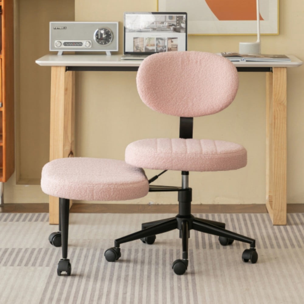 Ergonomic Cross Legged Office Chair, Multi-Position Swivel Meditation Chair with Back Support, Rolling Base, Adjustable Height for Home Office & Study, Pink