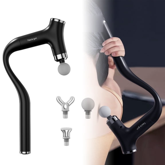 Ergonomic Curved Handle Percussion Massage Gun, Portable Deep Tissue Muscle Massager with Multiple Heads
