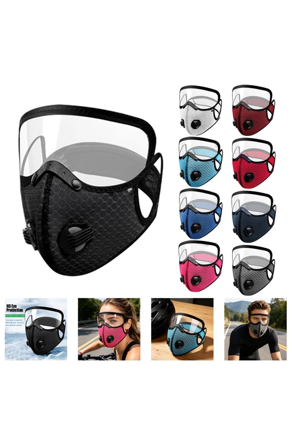 Ergonomic Cycling Face Mask, Carbon Filter Dust Mask with Eye Shield Breathable Mesh Breathing Valve Snug Fit for All-Day Riding Commuting