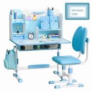 Ergonomic Design Childrens Desk, Height Adjustable Kids Table with Book Stand,Kids Homework Desk for Reading,Drawing,Learning. Blue