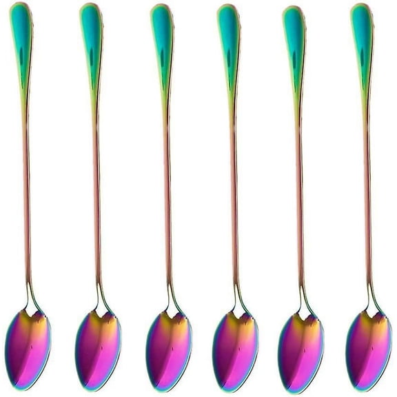 Ergonomic Design, Rainbow Long-Handle Iced Tea Spoons, Premium Drink Stirrers