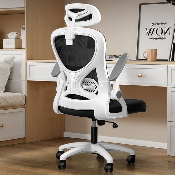 Ergonomic Mesh High Back Office Chair, Adjustable Headrest and Lumbar Support, Black/White