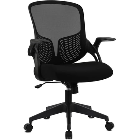 Ergonomic Desk Chair Mesh Home Office Chair with Flip Up Armrests Mid Back Computer Chair Lumbar Support Adjustable Swivel Task Chair, Black