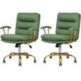 thumbnail image 1 of Ergonomic Desk Chair with Wheels and Arms Set of 2, Swivel Faux Leather Office Chair with Gold Base, Adjustable Height Modern Computer Chair for Office, Home, Bedroom, Vanity, Green, 1 of 9
