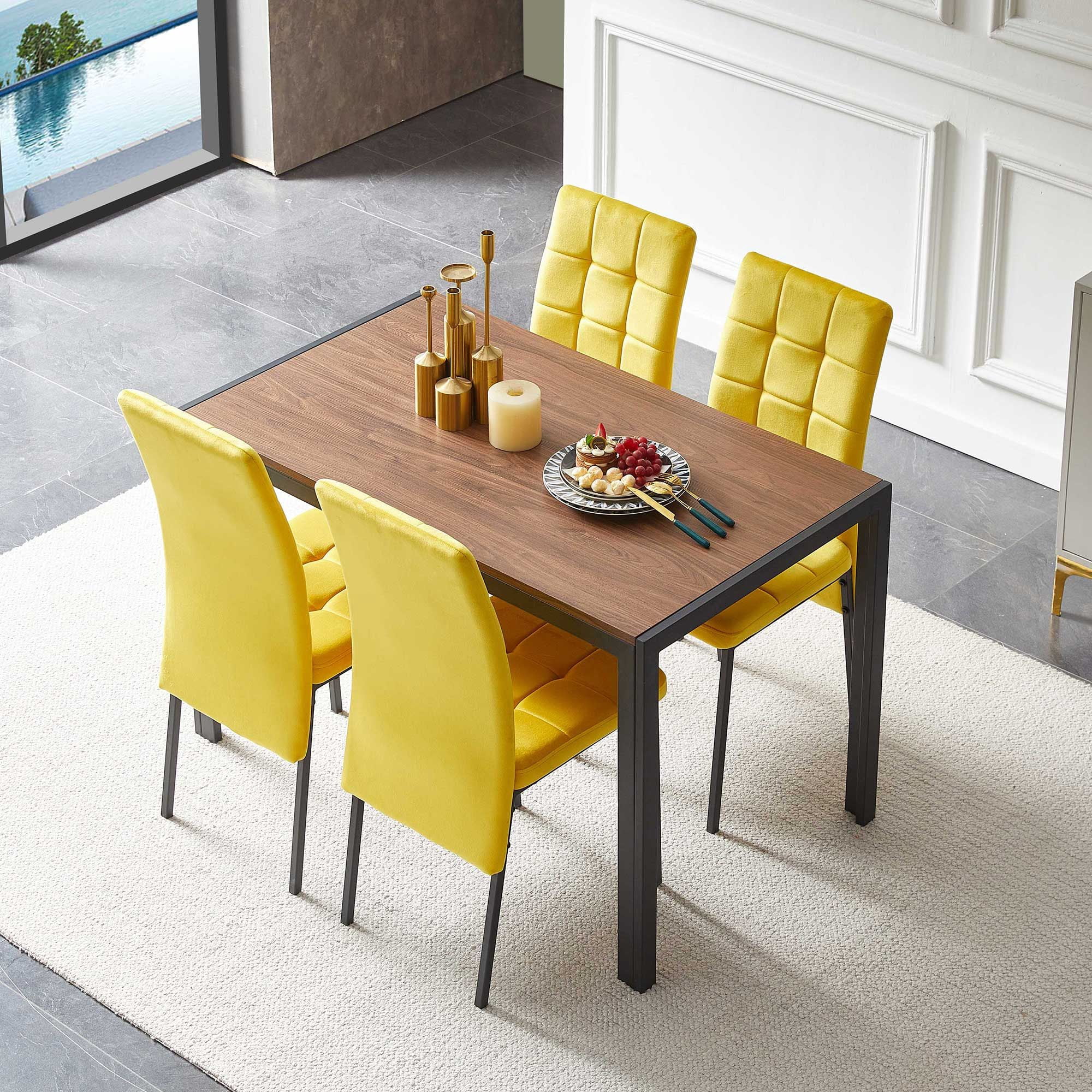 Ergonomic Dining Table Set with Velvet High Back Golden Color Legs ...