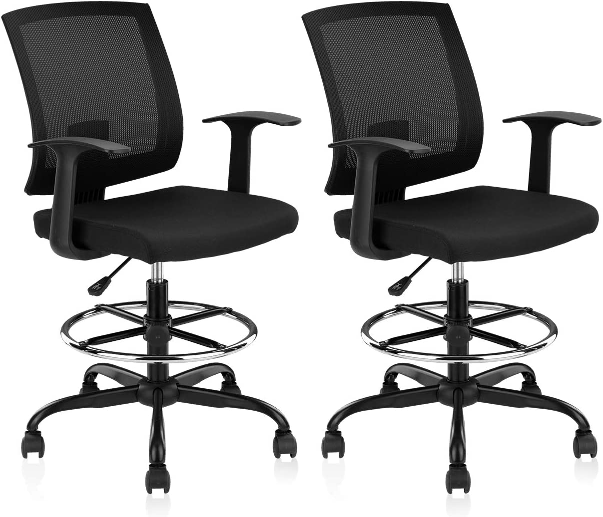Ergonomic Drafting Chair with Foot Ring, Computer Mesh Chair Standing Desk Chair with Armrests