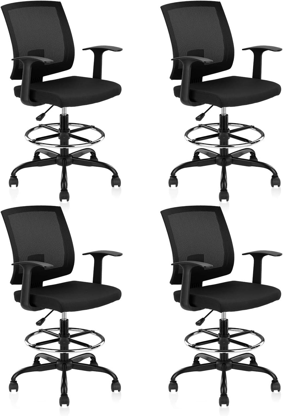 Ergonomic Drafting Chair with Foot Ring, Computer Mesh Chair Standing Desk Chair with Armrests