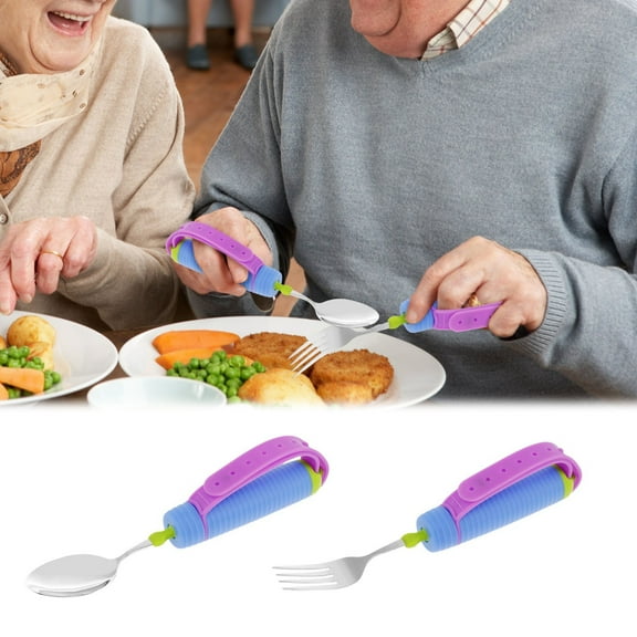 Ergonomic Eating Utensils, Adaptive Weighted Design, Stainless Steel, Soft-Grip Handle, Easy-Grip Tip, Arthritis Friendly, Daily Mealtime Assistance, Kitchen Dining Utensils, User-Friendly Sopatenor
